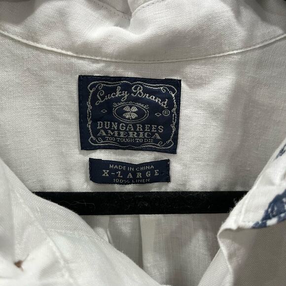 Lucky Brand White Blue Tropical 100% Linen Button Up Shirt Mens Size X-Large XL - Picture 2 of 5